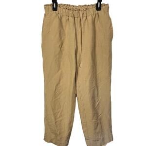 Ann Taylor Womens Pull On Elastic Waist Linen Blend Tan Pants Drawstring sz M